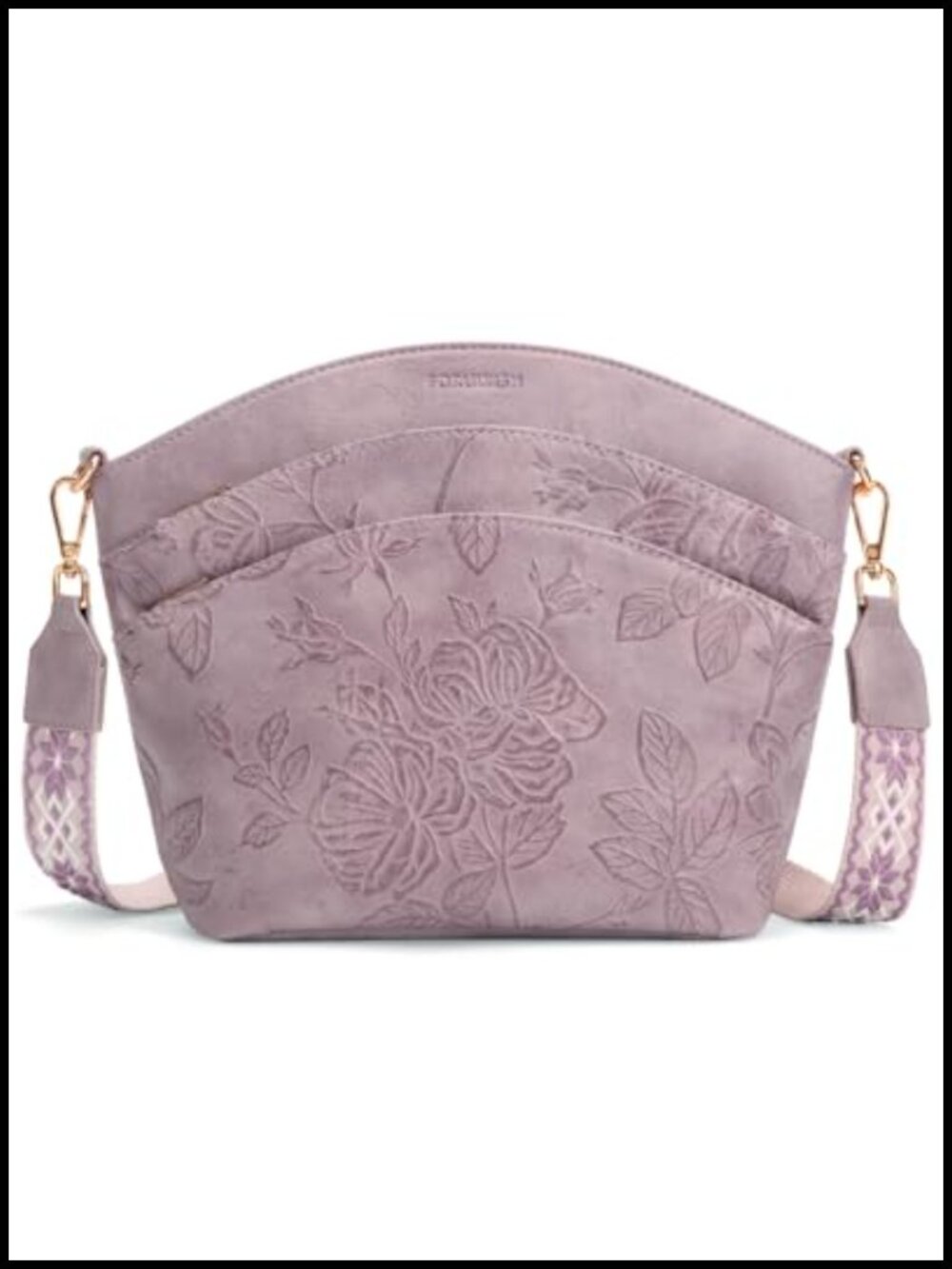 Vegan Leather Crossbody Bag Floral Embossed Boho Strap Medium Purse